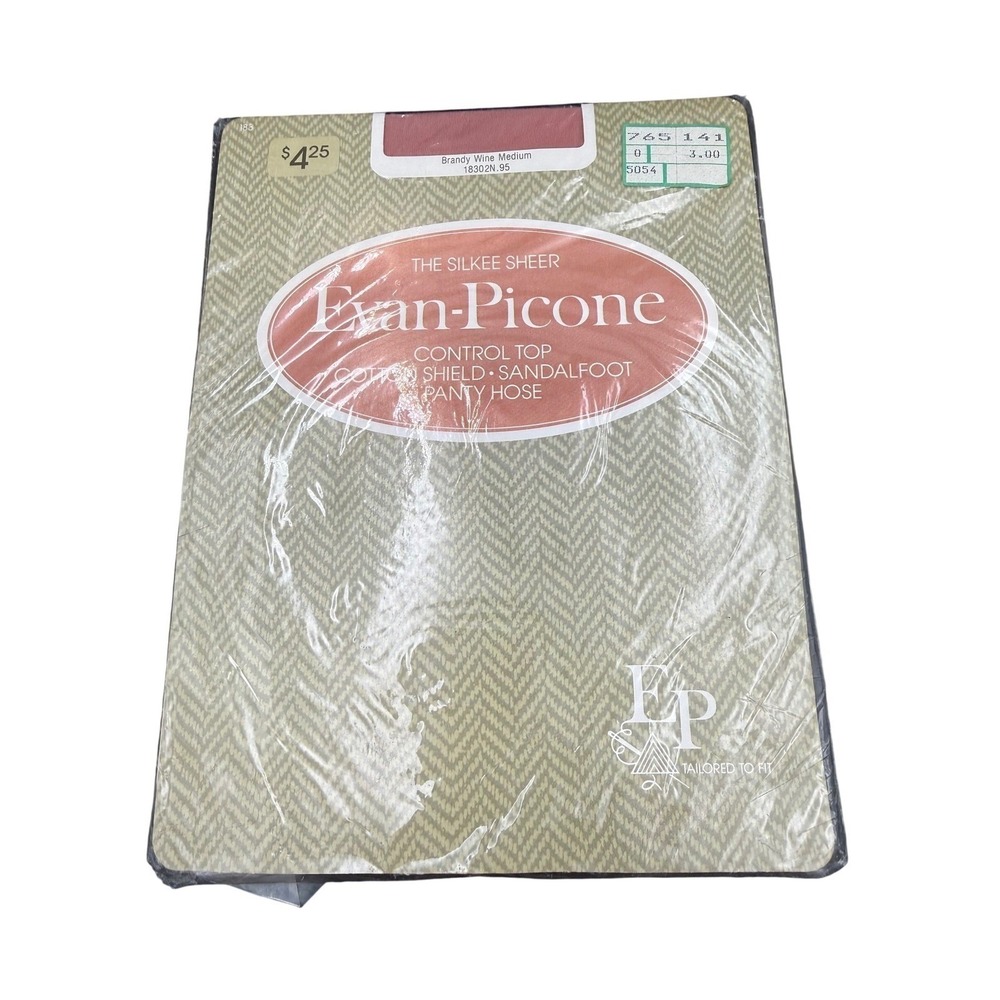 Evan-Picone Silkee Sheer Control Top Pantyhose Brandy Wine Medium Sandalfoot USA